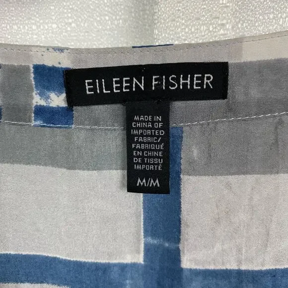 Eileen Fisher Gray&Blue Silk 3/4 Sleeve Boxy Fit Blouse Sz.M - Picture 3 of 8